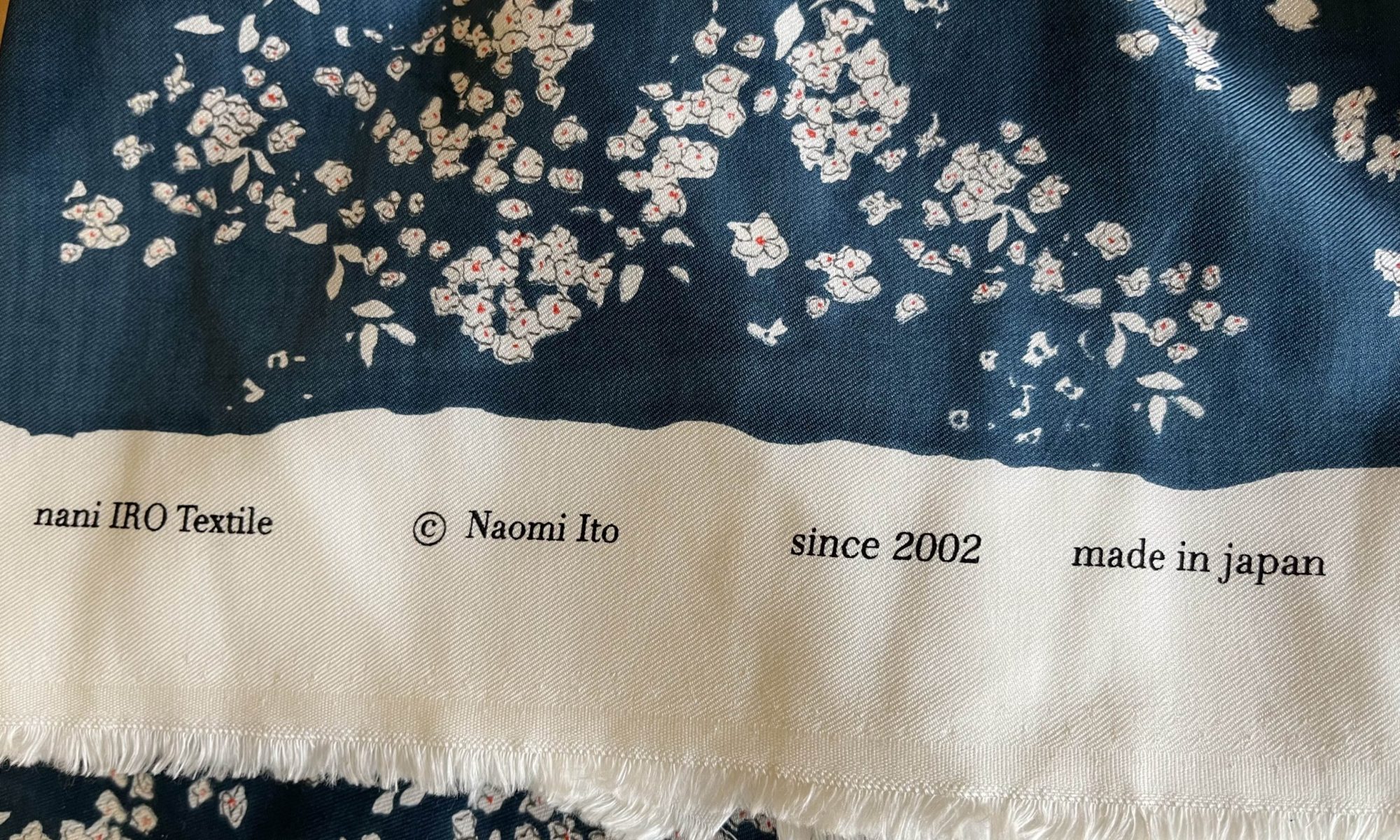 Floral Nani Iro fabric with text printed: made in Japan